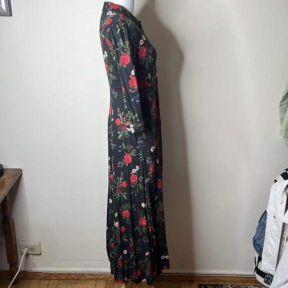 Zara Black Rose Print Maxi Shirt Dress - Picture 7 of 9